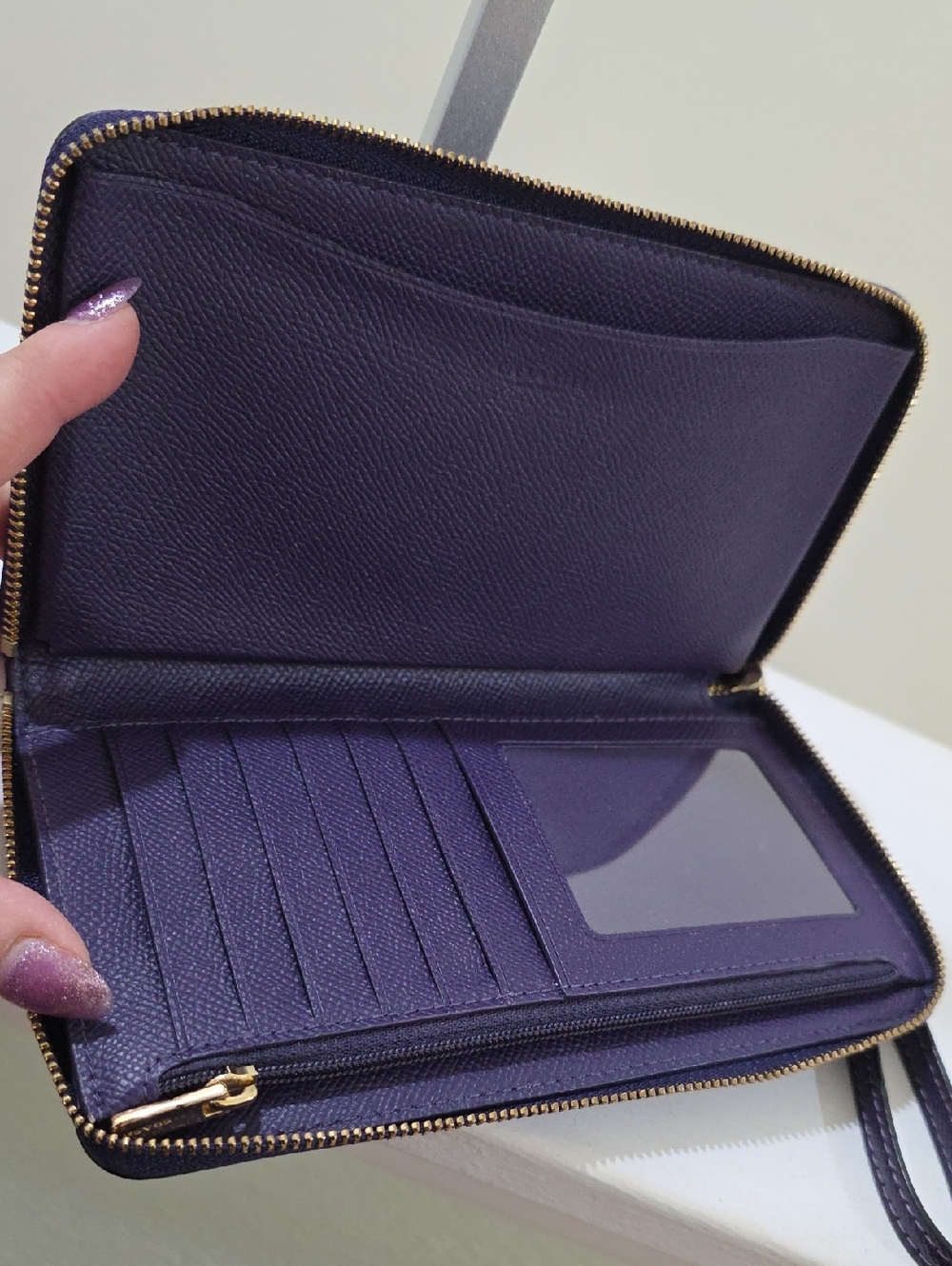 Coach F73413 Crossgrain Leather Large Phone Zip Around Wallet  Purple/Gold EUC - Picture 6 of 11